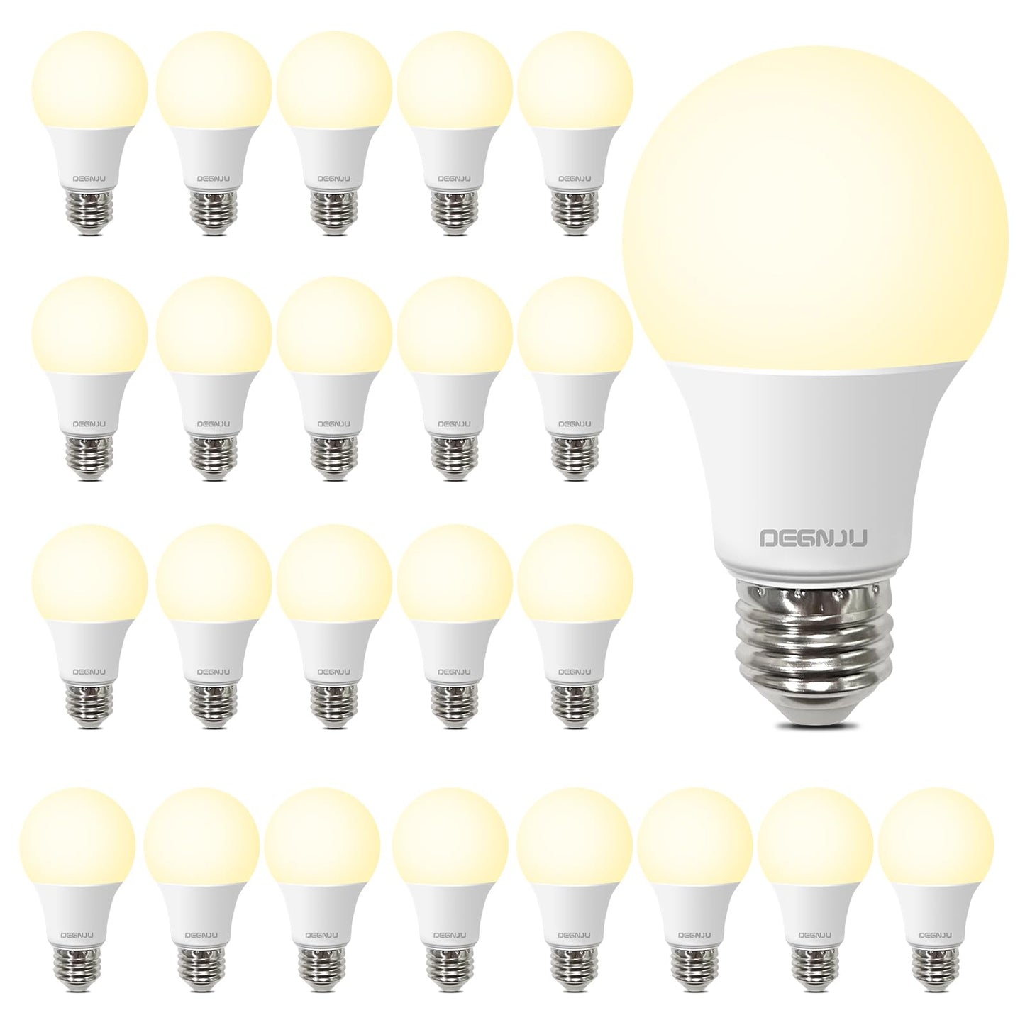 DEGNJU A19 LED Light Bulbs, 60 Watt Equivalent LED Bulb, 2700K Soft White 800Lumen Light Bulb 8.5W, Non-Dimmable Lighting E26 Base, CRI 80+, 15000+ Hours Lifespan, Pack of 24
